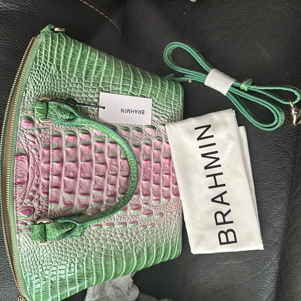 Brahmin Duxbury Medium Satchel Apple Blush Melbourne Leather 2 way cross body - Picture 10 of 10